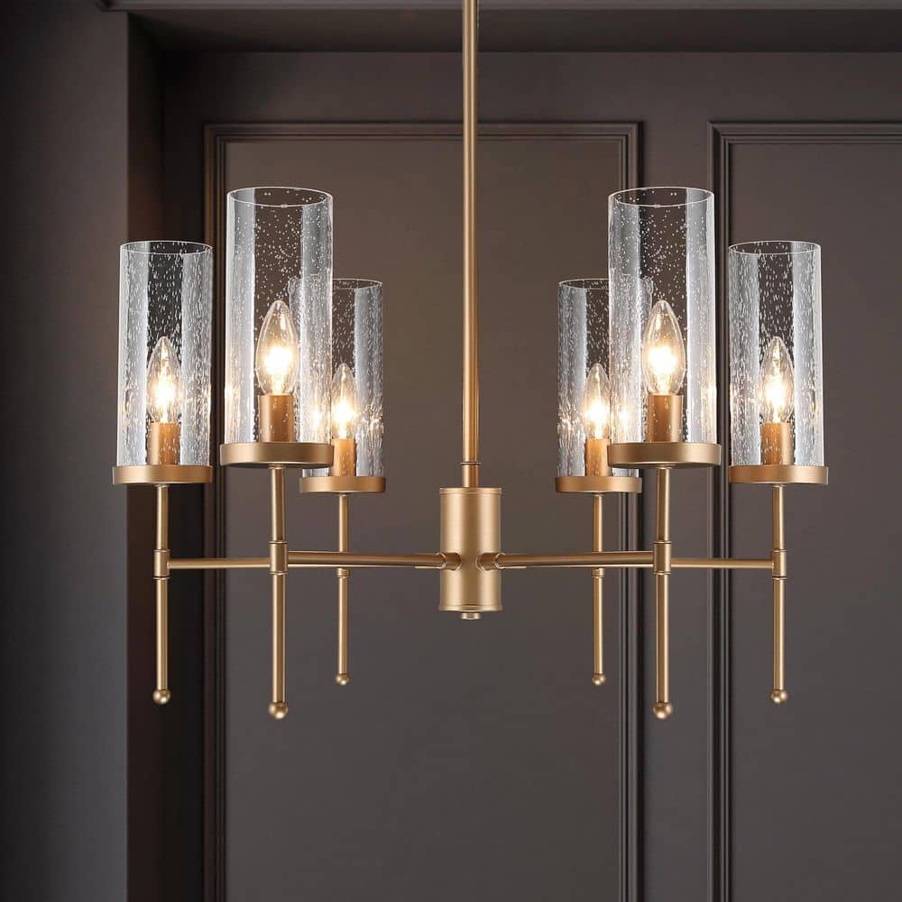 Modern Satin Gold Island Chandelier 6-Light Transitional Candlestick Linear Chandelier with Seeded Glass Shades price history on PriceWatchPro