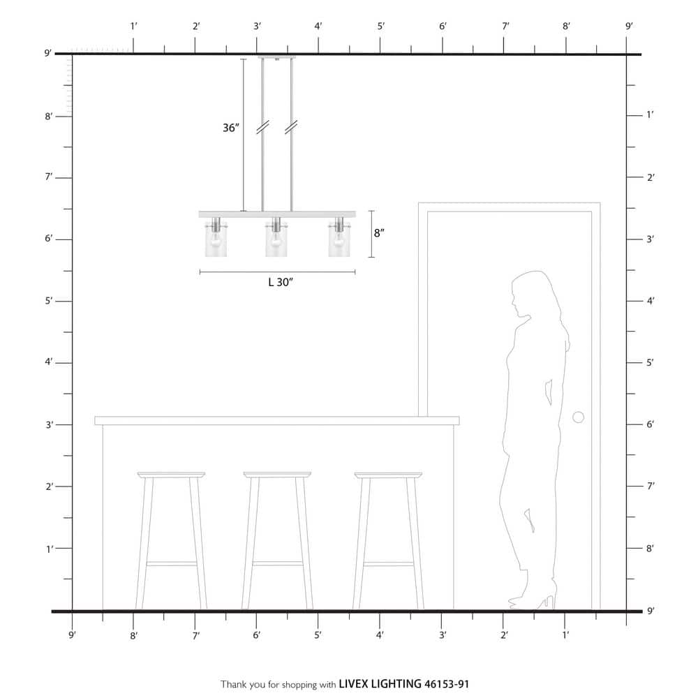 Munich Brushed Nickel 3-Light Linear Chandelier with Clear Glass