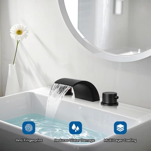Double Handles 8 in. Widespread Bathroom Faucet 3-Hole Sink Faucet in Matte Black