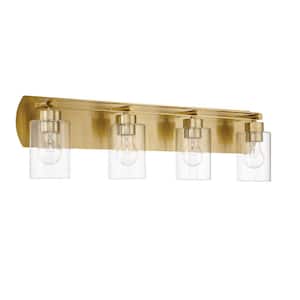 Hendrix 30.75 in. 4-Light Satin Brass Finish Vanity Light with Clear Glass