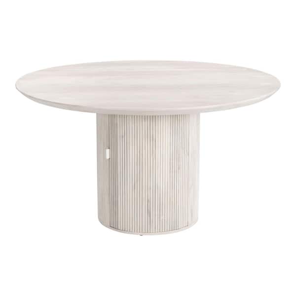 ZUO Izola 55.1 in. Round White Mango Wood Top with Mango Wood Frame Pedestal Base Dining Table (Seats-4)