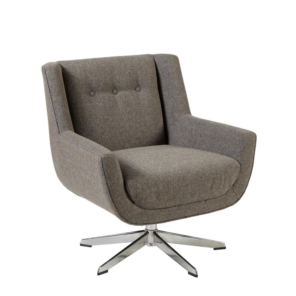 Nina Brown Chrome Swivel Lounge Chair with Swoop Arms