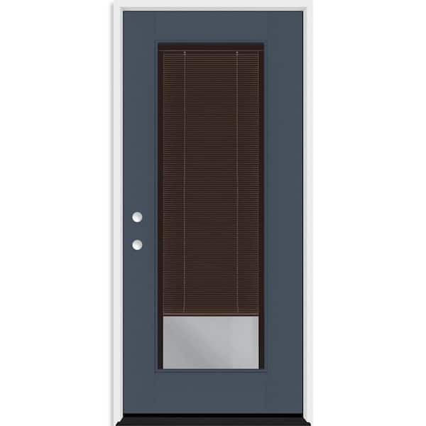 Legacy 36 in. x 80 in. Full Lite Clear Glass Mocha Miniblind RHIS Dark Denim Fiberglass Prehung Door w/4-9/16 in. Jamb