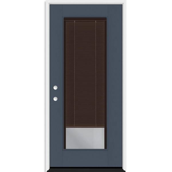 Steves & Sons Legacy 34 in. x 77 in. Full Lite Clear Glass Mocha Miniblind RHIS Dark Denim Fiberglass Prehung Door w/6-9/16 in. Jamb