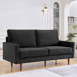 69 in. Black Modern Decor Upholstered Wide Velvet Fabric 2-Seater Loveseat with Padded Cushion