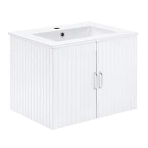 24 in. W x 17.72 in. D x 18.11 in. H Wall Mounted Bath Vanity in White with White Porcelain Sink and Soft Close Doors