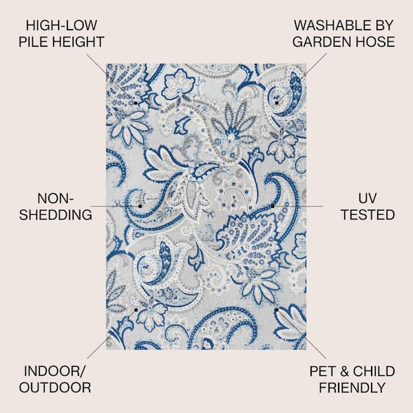 Light PAISLEY RUG WIDE BELT アイスブルーM JONATHAN Y Gordes Paisley High-Low Light Gray/Blue 4 ft. x 6 ft