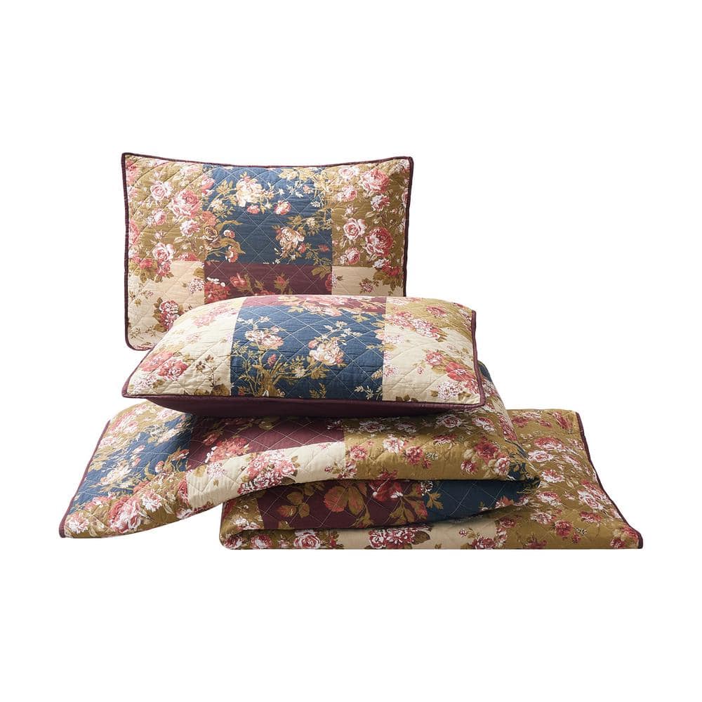 MODERN HEIRLOOM Germaine 3-Piece Multicolored Floral Cotton Microfiber Full Queen Quilt Set