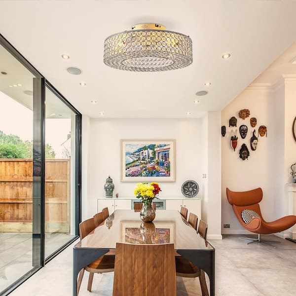 20 in. 4-Light White Universal Crystal No Include E26 Bulb Low Profile Fandelier Ceiling Fan Light Kit