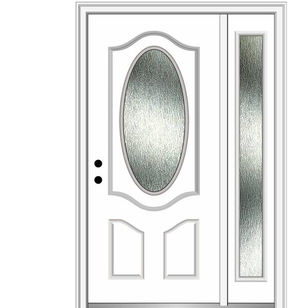 MMI Door 50 in. x 80 in. Right-Hand Inswing Rain Glass Primed Fiberglass Prehung Front Door on 4-9/16 in. Frame