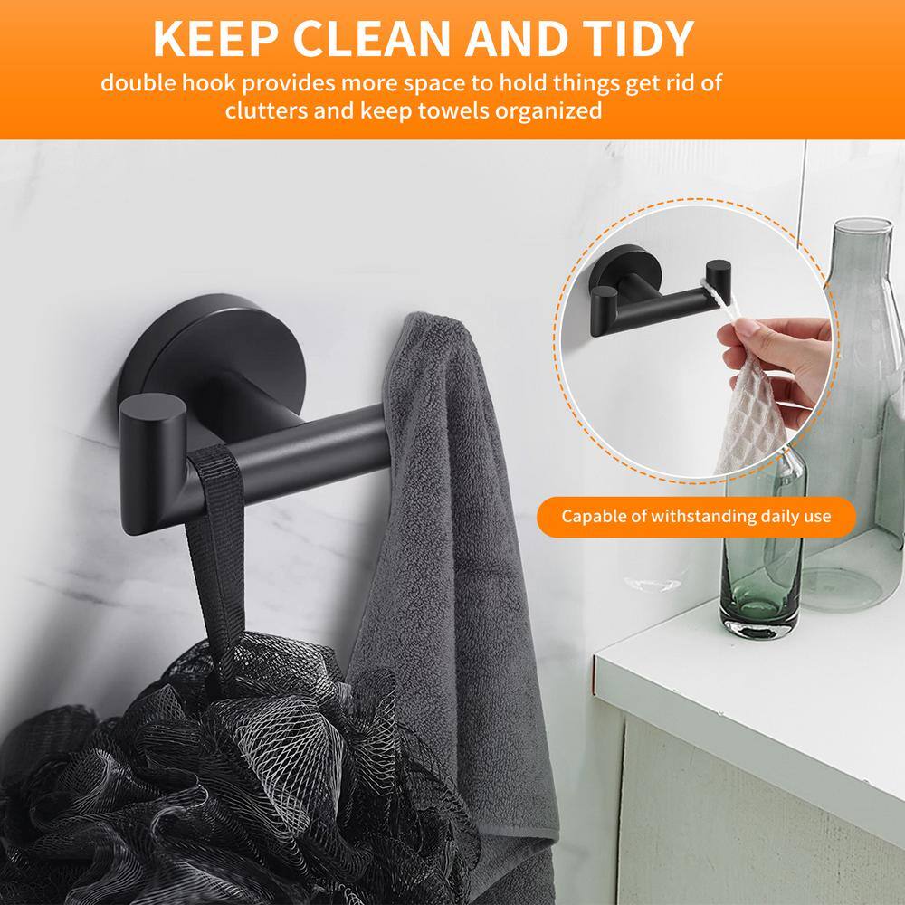 Matte Black Round Double Robe and Towel Hook Set