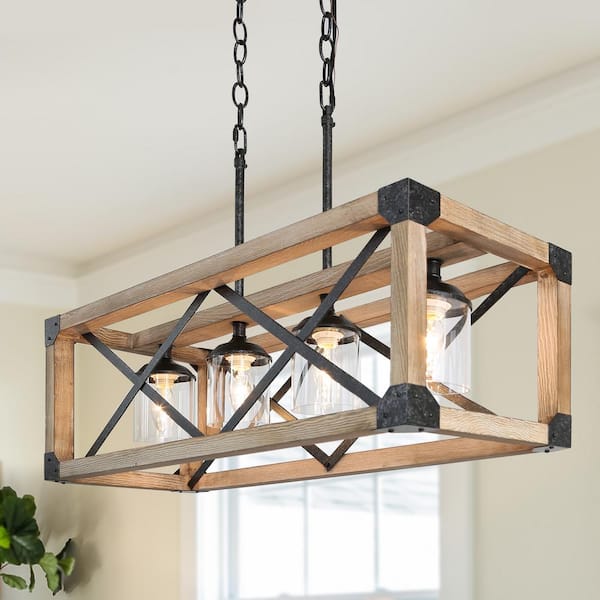 Reviews For Lnc Rustic Pine Wood Black Metal Chandelier Kitchen Island Dining Table 4 Light Hanging Lamp With Clear Glass Shades Pg 2 The Home Depot Reviews For Lnc Rustic Pine Wood, Rectangle Wood And Metal Chandelier