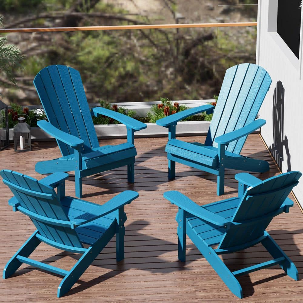 Mximu Classic Blue Plastic Outdoor Patio Adirondack Chair (Set of