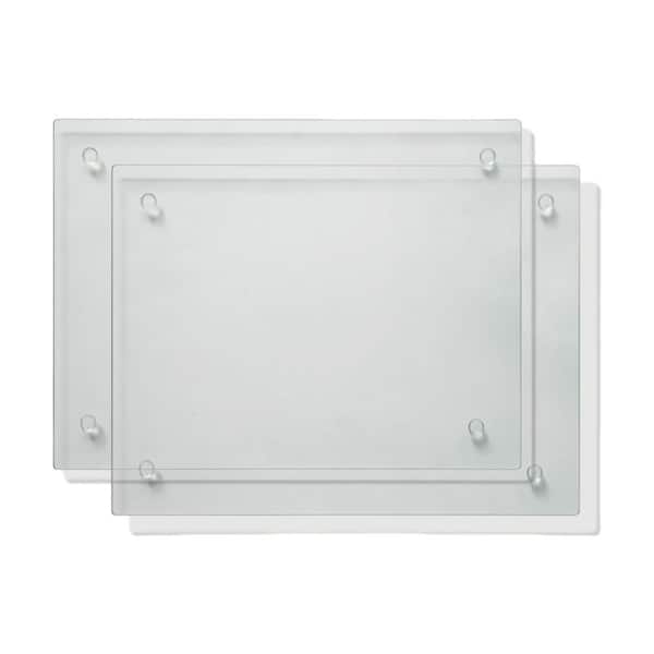 2-Pack 16 in. x 12 in. Rectangular Clear Tempered Glass Cutting Board with Non-Slip Feet for Kitchen