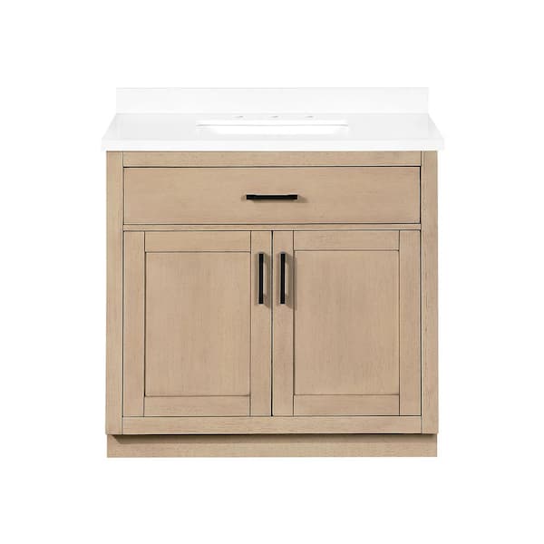 Bailey 36 in. Single Sink Sahara Birch Bath Vanity with White Quartz Top (Assembled)