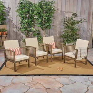 Casa Acacia Grey Wood Outdoor Lounge Chairs with Cream Cushions (4-Pack)