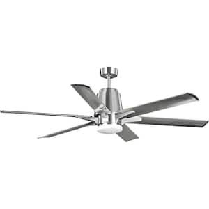 Arlo 60 in. Indoor/Outdoor Integrated LED Brushed Nickel Urban Industrial Ceiling Fan with Remote for Living Room