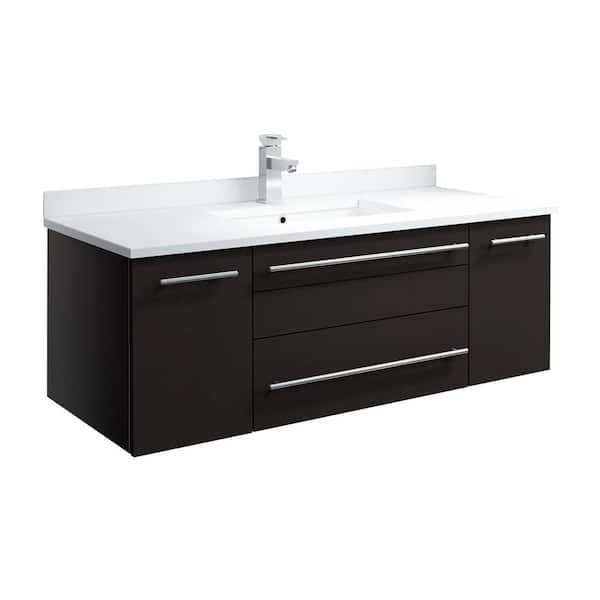 Fresca Lucera 42 in. W Wall Hung Bath Vanity in Espresso with Quartz Stone Vanity Top in White with White Basin