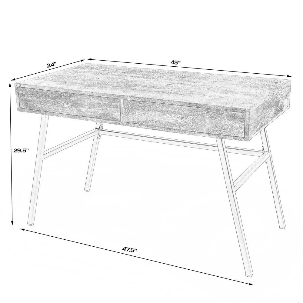 Modern Industrial Black Iron and Mango Wood Desk with Drawers