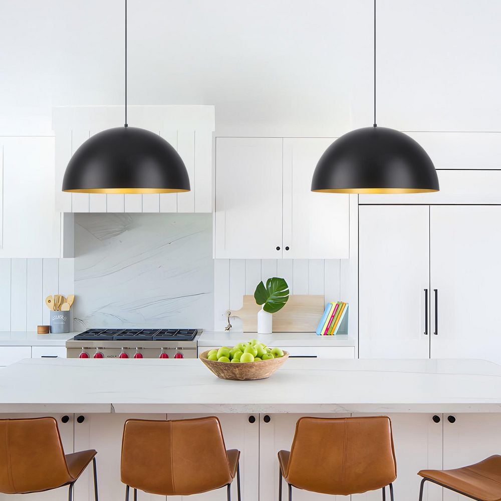 23.62 in. 1-Light Black and Gold Dome Foyer Pendant Light Chandelier Light with Metal Cover for Kitchen Island price history on PriceWatchPro