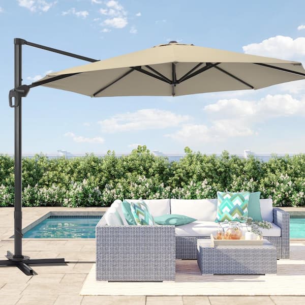 JOYESERY 11 ft. Aluminum Cantilever Patio Umbrella Outdoor Offset Hanging 360° Rotation in Sand
