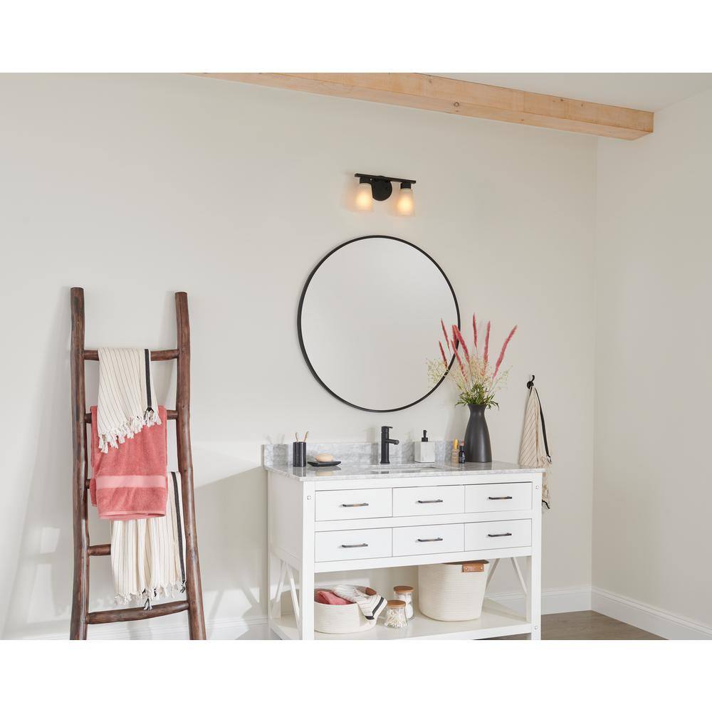 Black Steel 2-Light Vanity with Glass Shades