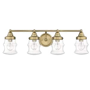 Keal 30.5 in. 4-Light Antique Brass Vanity Light with Clear Glass