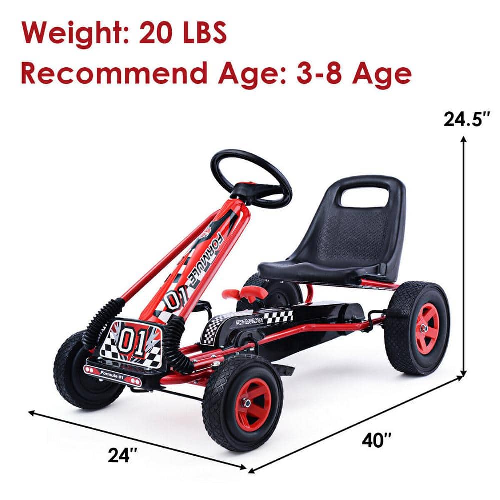 Red Pedal Powered Kids Go Kart with Adjustable Seat
