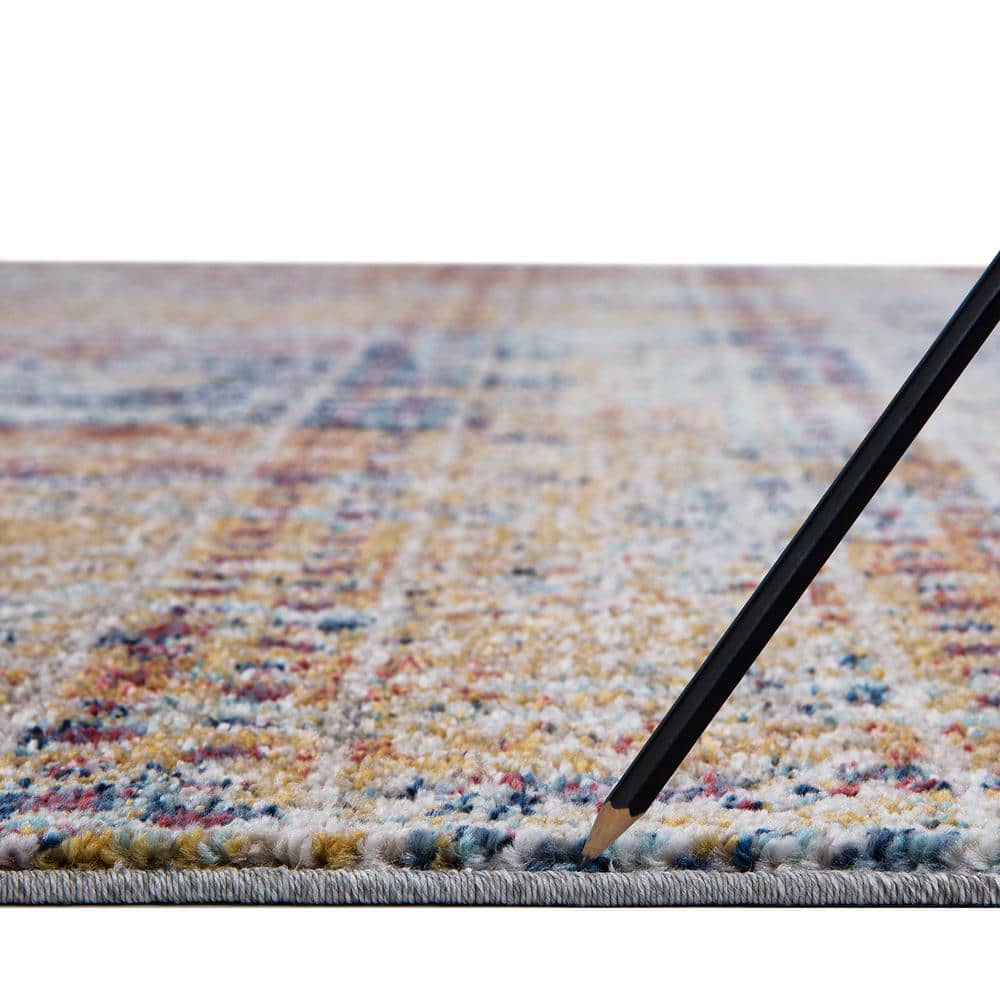 Vintage Multi-Color Geometric Synthetic Area Rug 5' x 7'