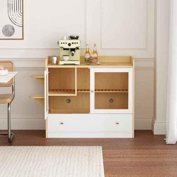 XL Large Cat Litter Box Furniture Hidden, Cat Cabinet Nightstand Side Table with Large Drawer and Stairs, White with Log