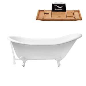 67 in. Cast Iron Clawfoot Non-Whirlpool Bathtub in Glossy White with Glossy White Drain and Glossy White Clawfeet
