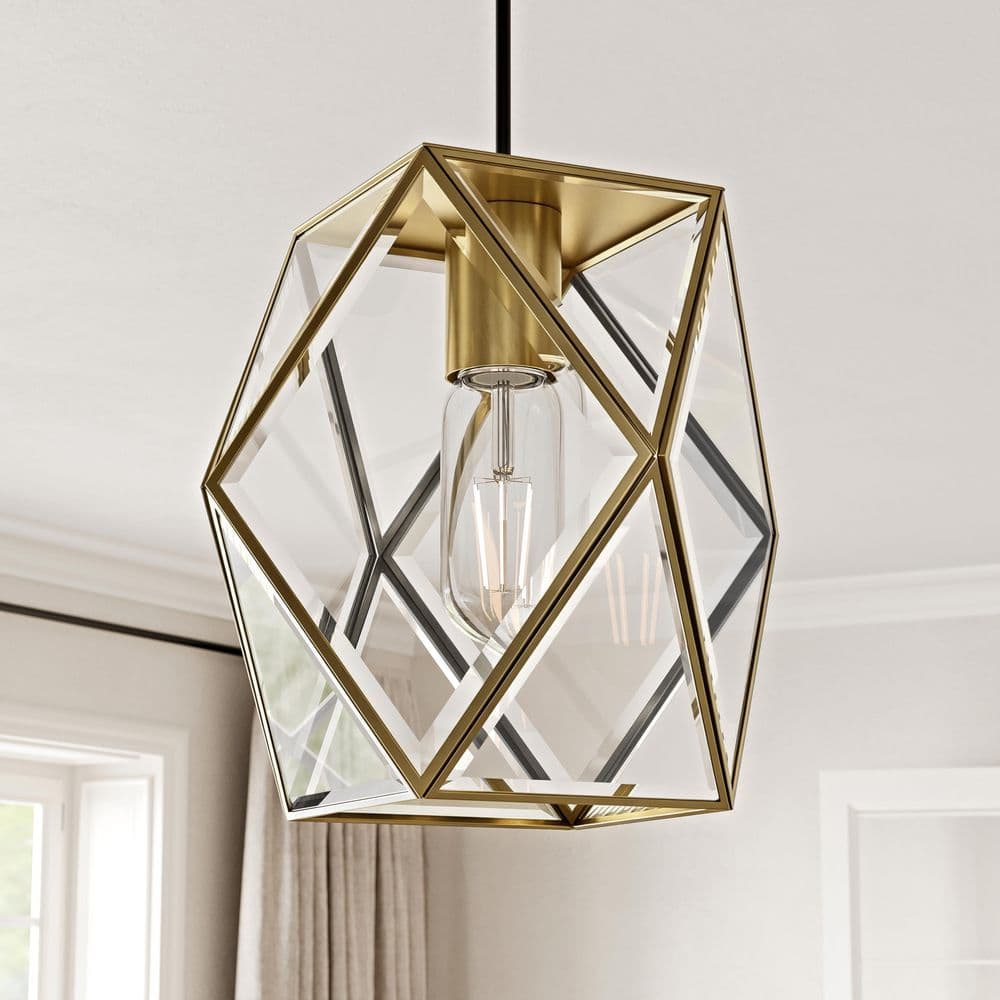 9.5 in. 1-Light Brushed Brass Pendant Light with Clear Glass Shade for Kitchen Island, Dining Room, and Entryway price history on PriceWatchPro