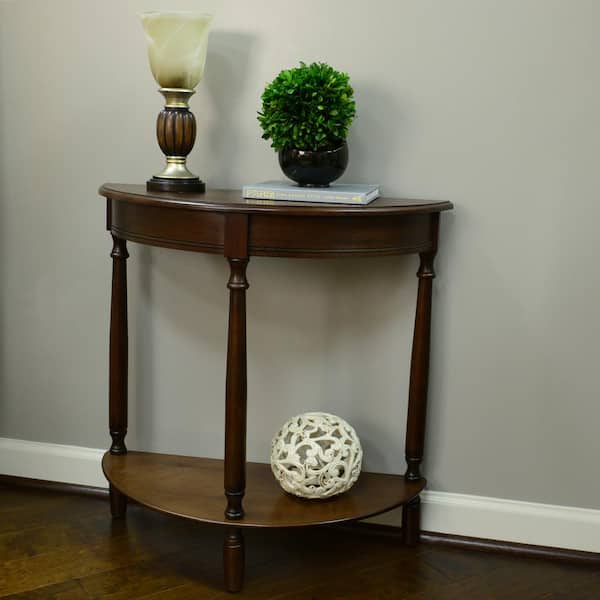 Walnut Half Round Wood Console Table, Round Console Table With Storage