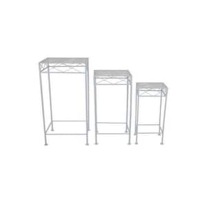 27.5 in. White Square Metal Plant Stand with 1 Tier (Set of 3)