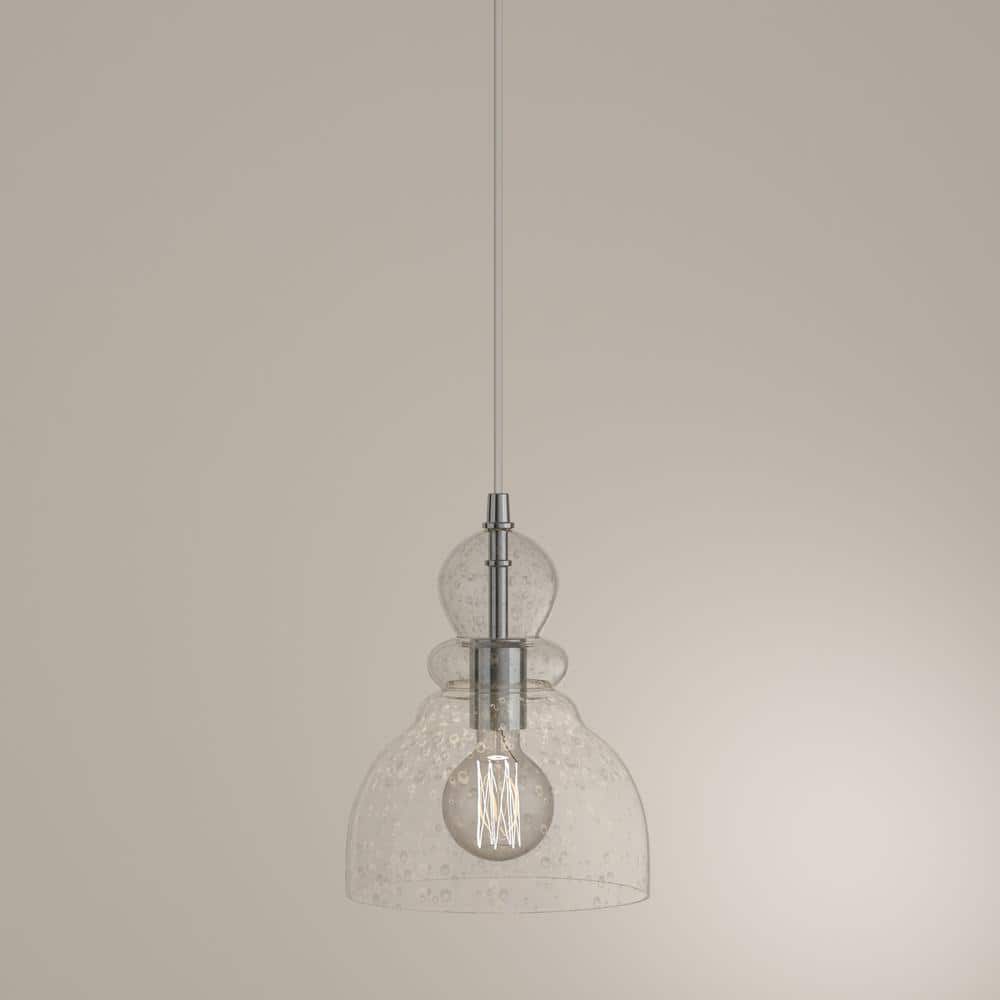 Vintage Seeded Glass 9" Mini Pendant Light in Brushed Nickel