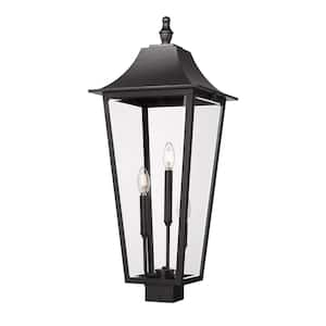 Gannon 3-Light Black Stainless Steel Hardwired Outdoor Marine Grade Post-Light with no bulbs included