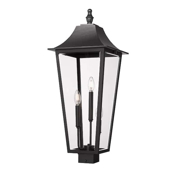 Filament Design Gannon 3-Light Black Stainless Steel Hardwired Outdoor Marine Grade Post-Light with no bulbs included