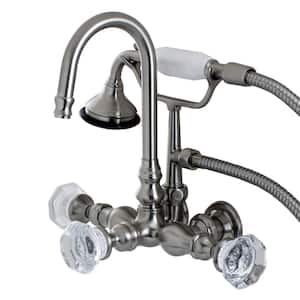 Vintage Crystal 3-3/8 in. Center 3-Handle Claw Foot Tub Faucet with Handshower in Brushed Nickel