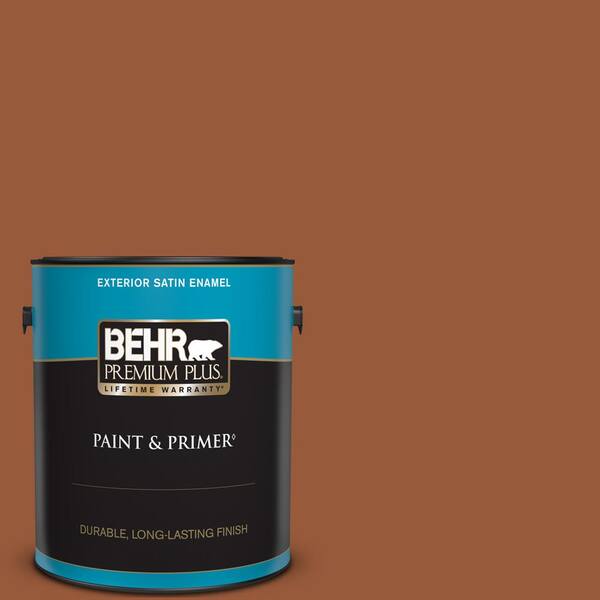 BEHR PREMIUM PLUS 1 gal. #230D-7 Cinnamon Brandy Satin Enamel Exterior Paint & Primer
