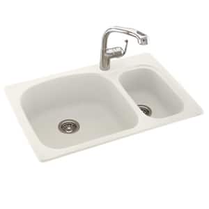 Drop-In/Undermount Solid Surface 33 in. 1-Hole 70/30 Double Bowl Kitchen Sink in Bisque