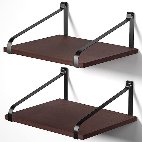 Unbranded 12 in. W x 16.5 in. D Reddish Brown Wood Floating Shelves for Wall Decor 2-Decorative Wall Shelf