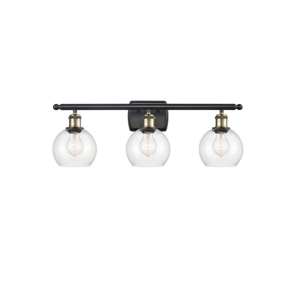 Athens 26 in. 3-Light Black Antique Brass Vanity Light with Glass Shade price history on PriceWatchPro