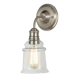 5.1 in. 1-Light Brushed Nickel Wall Sconce with Clear Glass