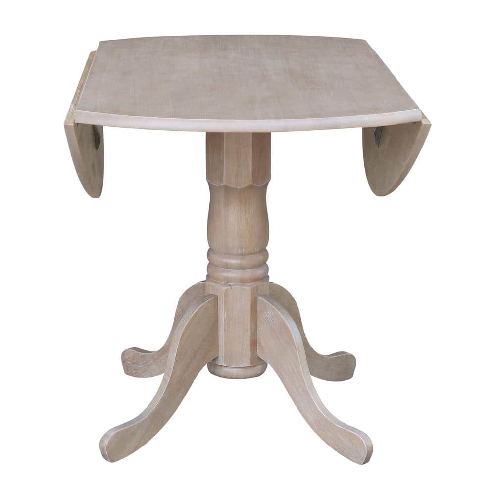 42" Washed Gray Taupe Round Wood Extendable Dining Table