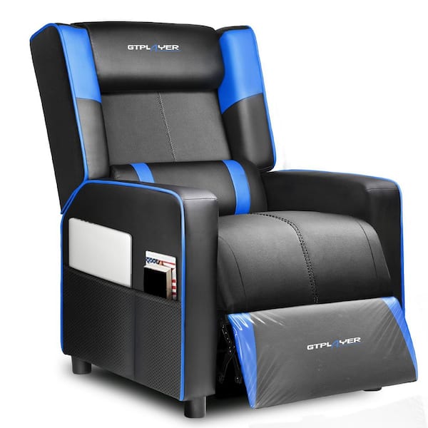 Faux Leather Gaming Chair Lumbar Support Gaming Recliner Chair Racing Style Gaming Sofa in Blue