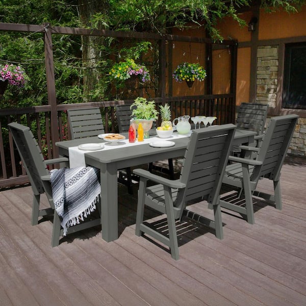 Highwood Weatherly Coastal Teak 7-Piece Recycled Plastic Rectangular Outdoor Dining Set