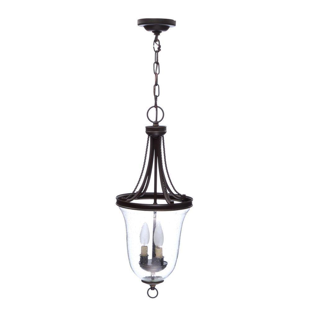 Antique Bronze Seeded Glass 3-Light Pendant