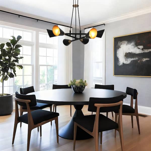 Zevni Industrial 26 in. 6-Light Matte Black Sputnik Chandelier