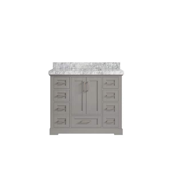 Willow Collections Boston 42 in. W x 22 in. D x 36 in. H Bath Vanity in Elephant Gray with 2 in. Carrara Marble Top