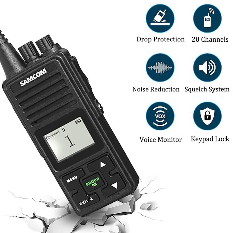 Multi-functional 5 Mile Range Rechargeable Waterproof Digital 2-Way Radio with Charger and Shoulder Mic (4-Pack)